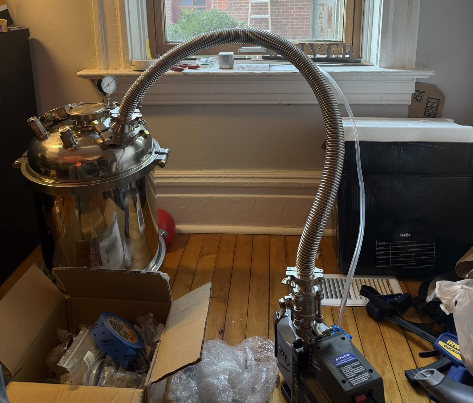 Thermal Vacuum Chamber with roughing pump attatched